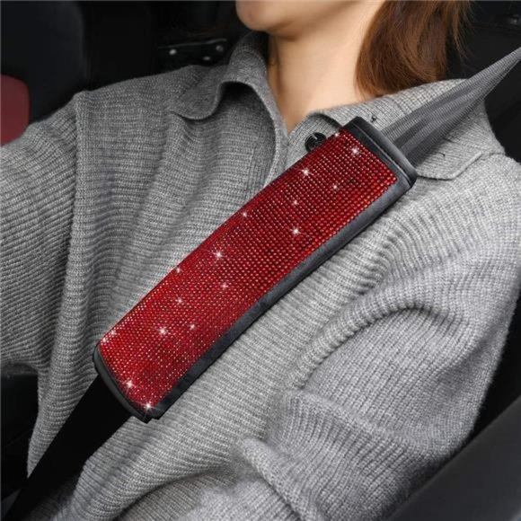 Soft Velvet Seat Belt Shoulder Pads with Bling Rhinestones Car Seat Belt Covers - Picture 4 of 6